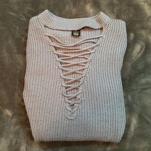 purple v neck crisscross knitted long sleeve